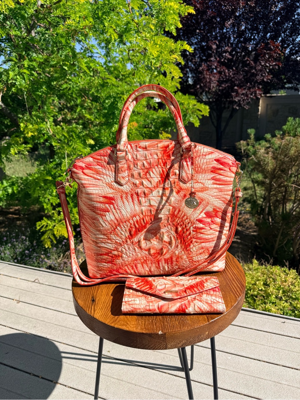 Brahmin Flamingo Large Duxbury Satchel & Veronica Set